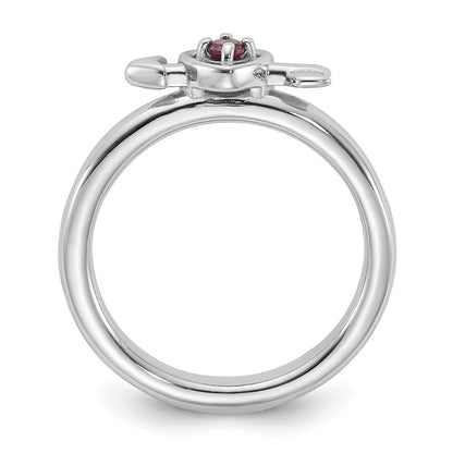 Sterling Silver Stackable Expressions Rhodium-plated Rhodolite Heart with Arrow Ring
