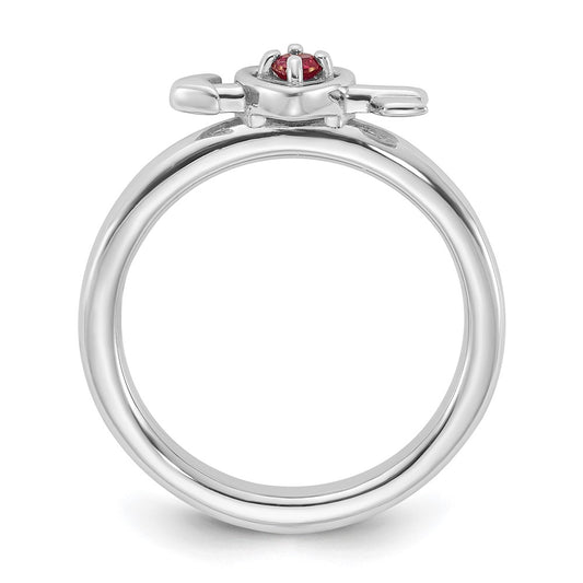 Sterling Silver Stackable Expressions Rhodium-plated Created Ruby Heart with Arrow Ring