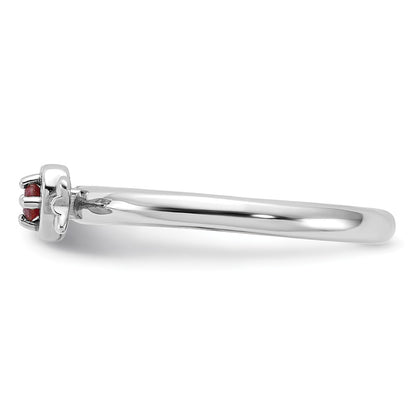 Sterling Silver Stackable Expressions Rhodium-plated Created Ruby Heart with Arrow Ring