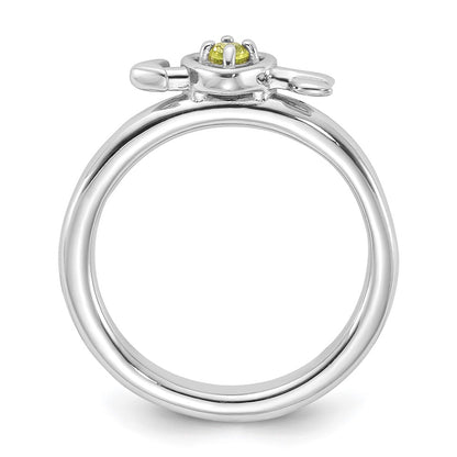 Sterling Silver Stackable Expressions Rhodium-plated Peridot Heart with Arrow Ring