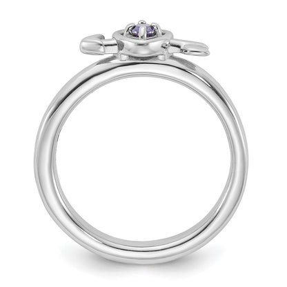 Sterling Silver Stackable Expressions Rhodium-plated Created Sapphire Heart with Arrow Ring