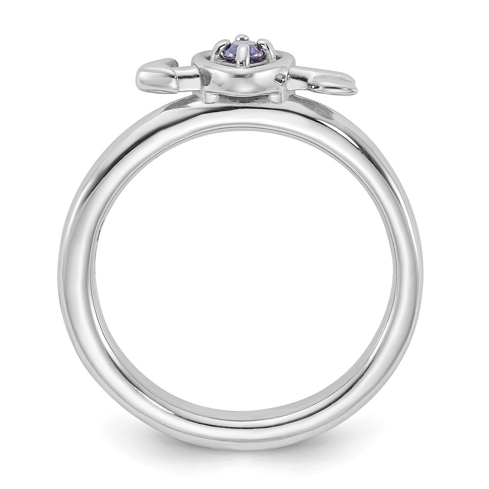 Sterling Silver Stackable Expressions Rhodium-plated Created Sapphire Heart with Arrow Ring