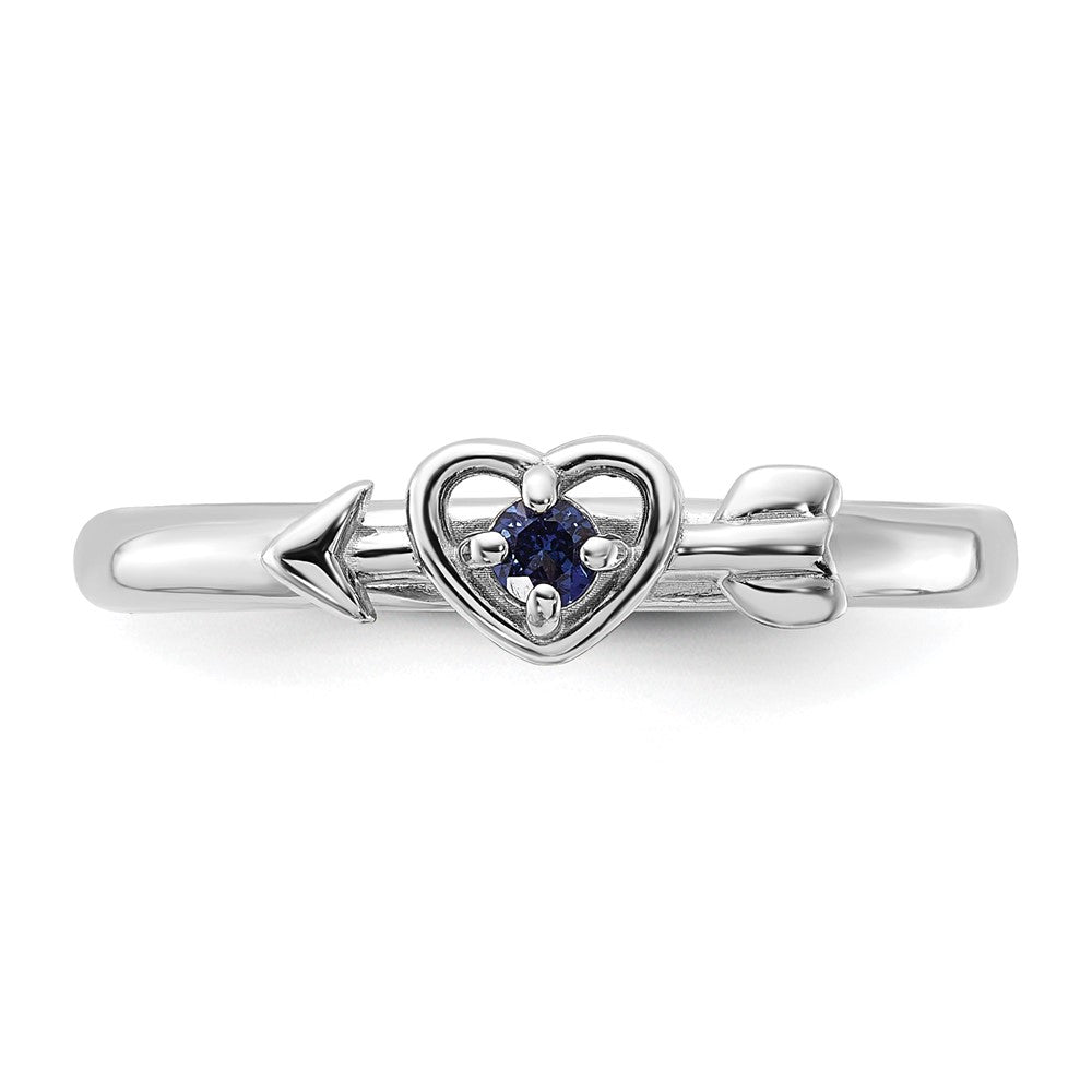 Sterling Silver Stackable Expressions Rhodium-plated Created Sapphire Heart with Arrow Ring
