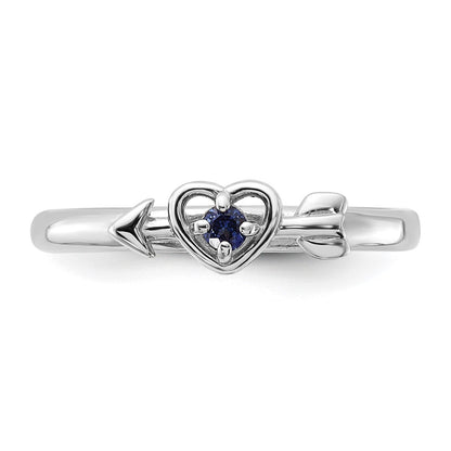 Sterling Silver Stackable Expressions Rhodium-plated Created Sapphire Heart with Arrow Ring