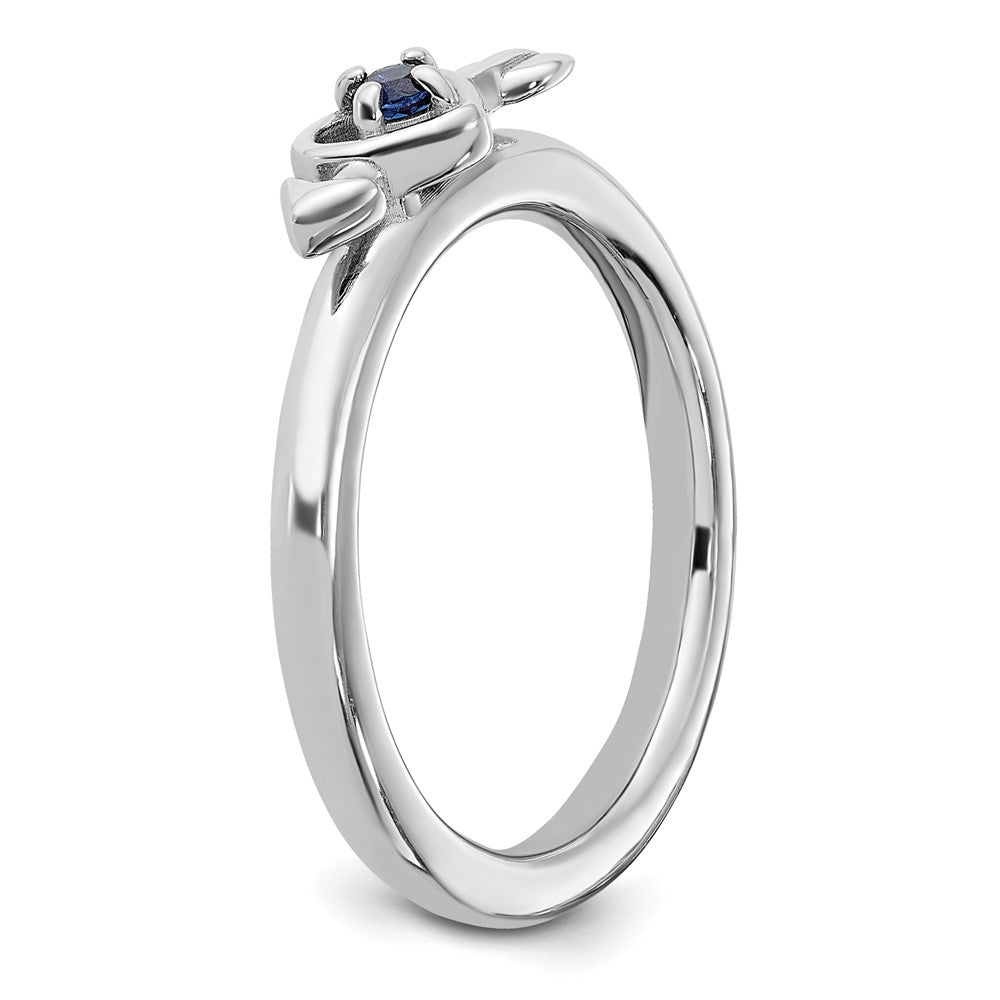 Sterling Silver Stackable Expressions Rhodium-plated Created Sapphire Heart with Arrow Ring