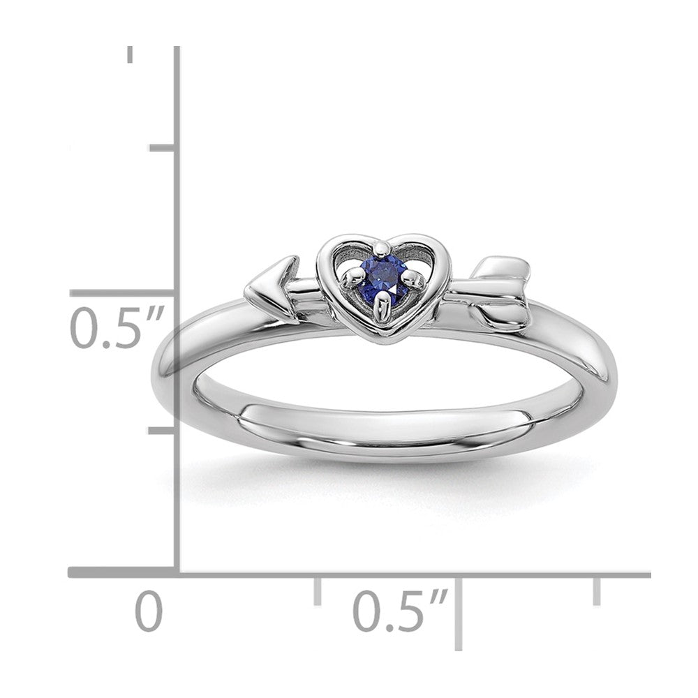 Sterling Silver Stackable Expressions Rhodium-plated Created Sapphire Heart with Arrow Ring