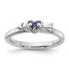 Sterling Silver Stackable Expressions Rhodium-plated Created Sapphire Heart with Arrow Ring