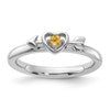 Sterling Silver Stackable Expressions Rhodium-plated Citrine Heart with Arrow Ring