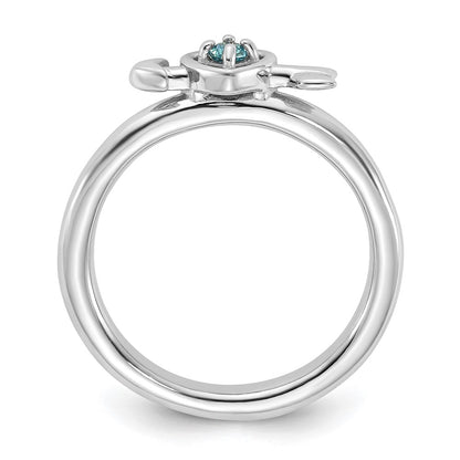 Sterling Silver Stackable Expressions Rhodium-plated Blue Topaz Heart with Arrow Ring