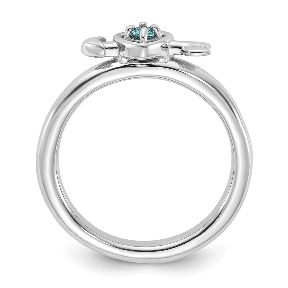 Sterling Silver Stackable Expressions Rhodium-plated Blue Topaz Heart with Arrow Ring