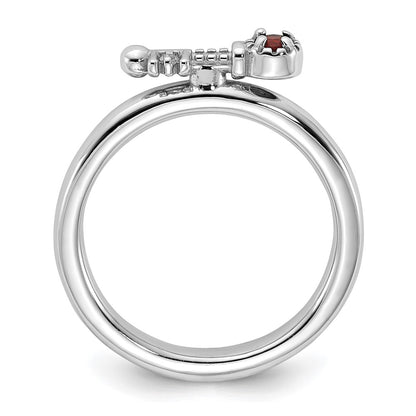 Sterling Silver Stackable Expressions Rhodium-plated Garnet and White Topaz Key Ring