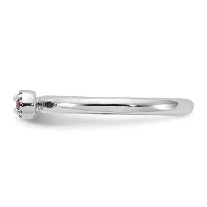 Sterling Silver Stackable Expressions Rhodium-plated Garnet and White Topaz Key Ring