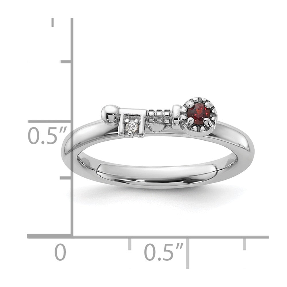 Sterling Silver Stackable Expressions Rhodium-plated Garnet and White Topaz Key Ring