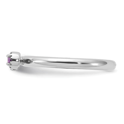 Sterling Silver Stackable Expressions Rhodium-plated Amethyst and White Topaz Key Ring
