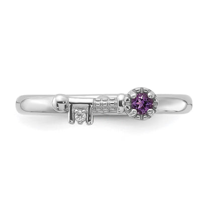 Sterling Silver Stackable Expressions Rhodium-plated Amethyst and White Topaz Key Ring