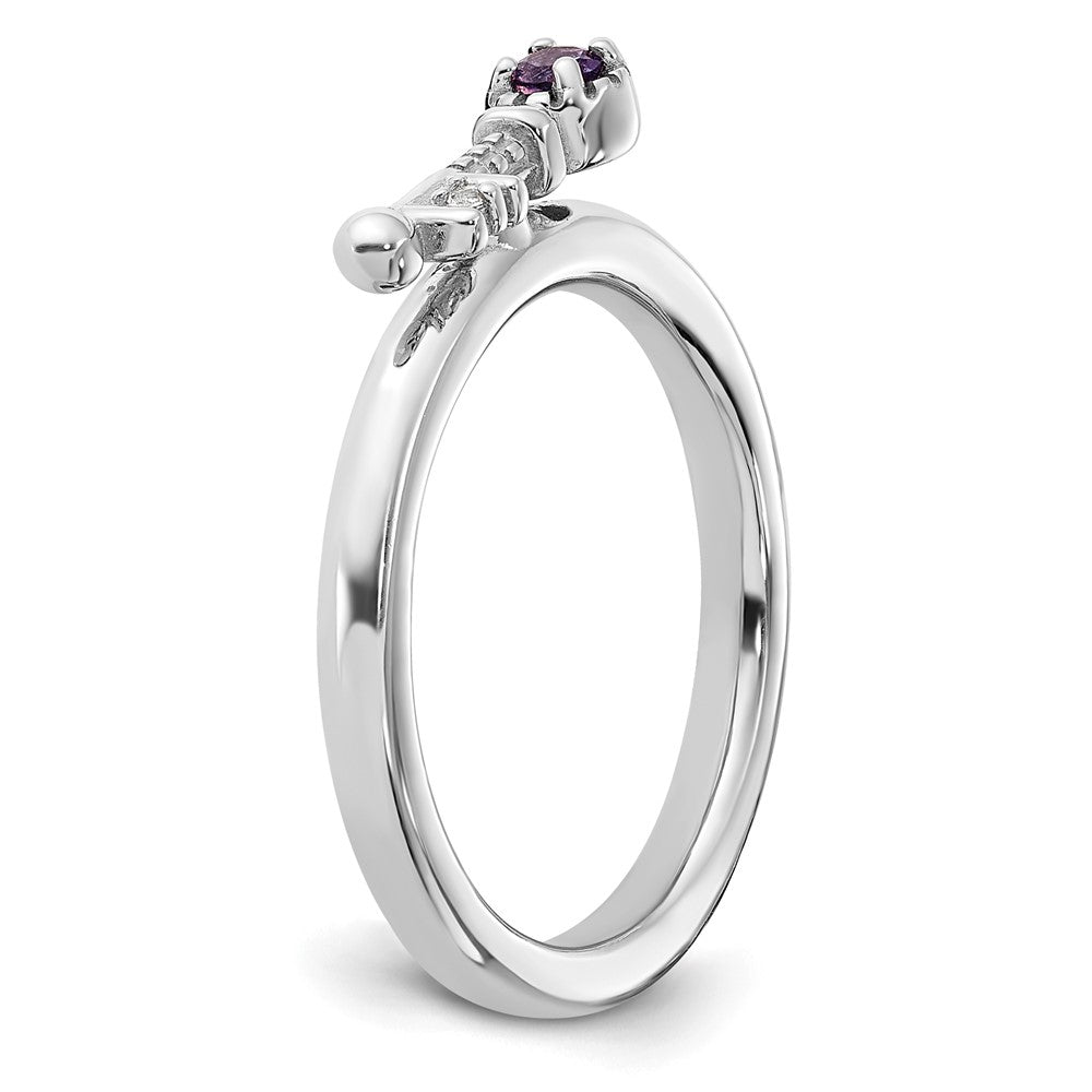 Sterling Silver Stackable Expressions Rhodium-plated Amethyst and White Topaz Key Ring