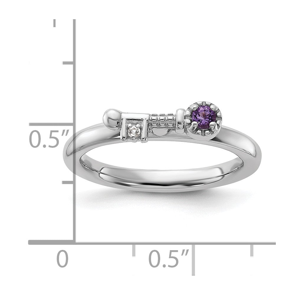 Sterling Silver Stackable Expressions Rhodium-plated Amethyst and White Topaz Key Ring