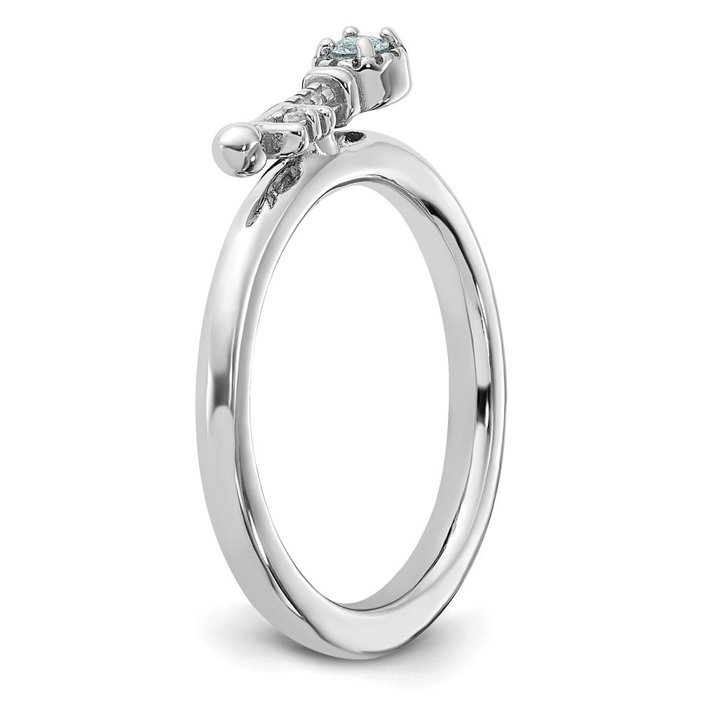 Sterling Silver Stackable Expressions Rhodium-plated Aquamarine and White Topaz Key Ring