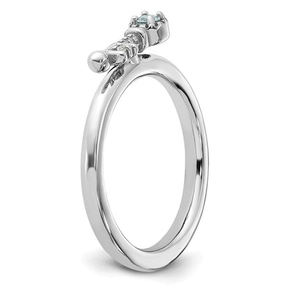 Sterling Silver Stackable Expressions Rhodium-plated Aquamarine and White Topaz Key Ring