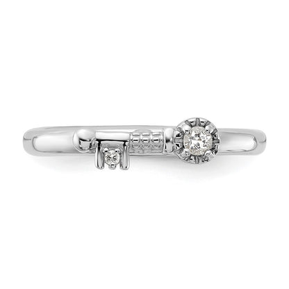 Sterling Silver Stackable Expressions Rhodium-plated White Topaz Key Ring