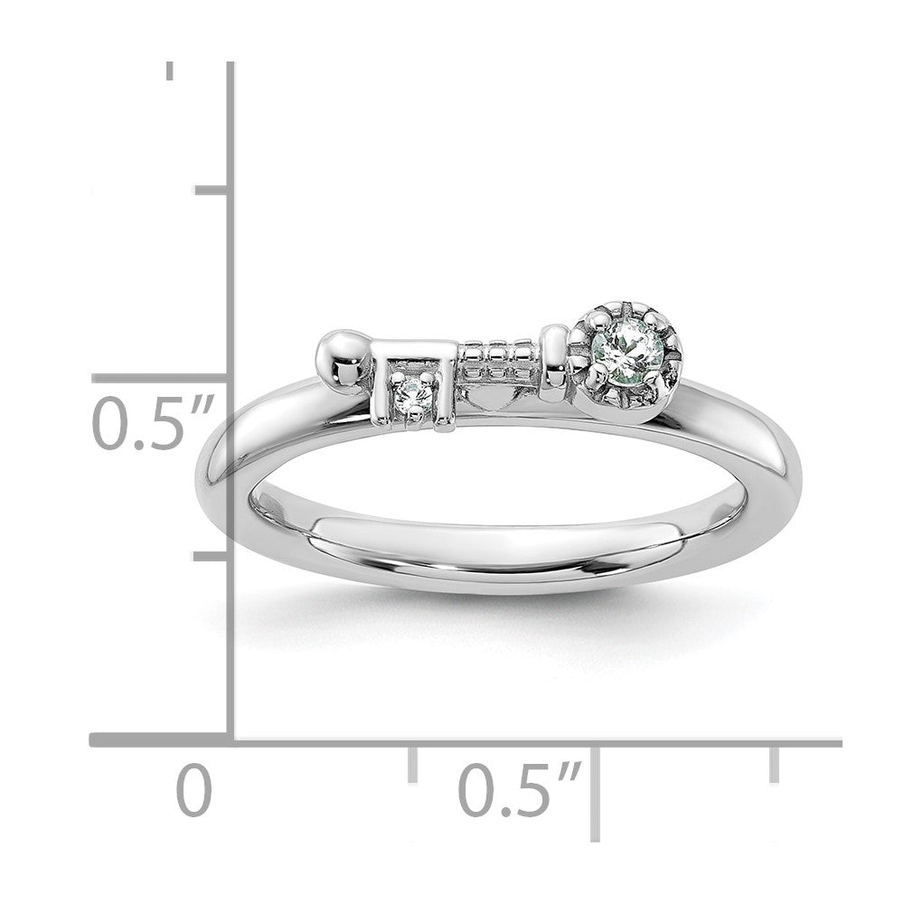 Sterling Silver Stackable Expressions Rhodium-plated White Topaz Key Ring