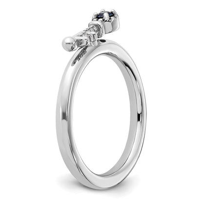 Sterling Silver Stackable Expressions Rhodium-plated Created Sapphire and White Topaz Key Ring
