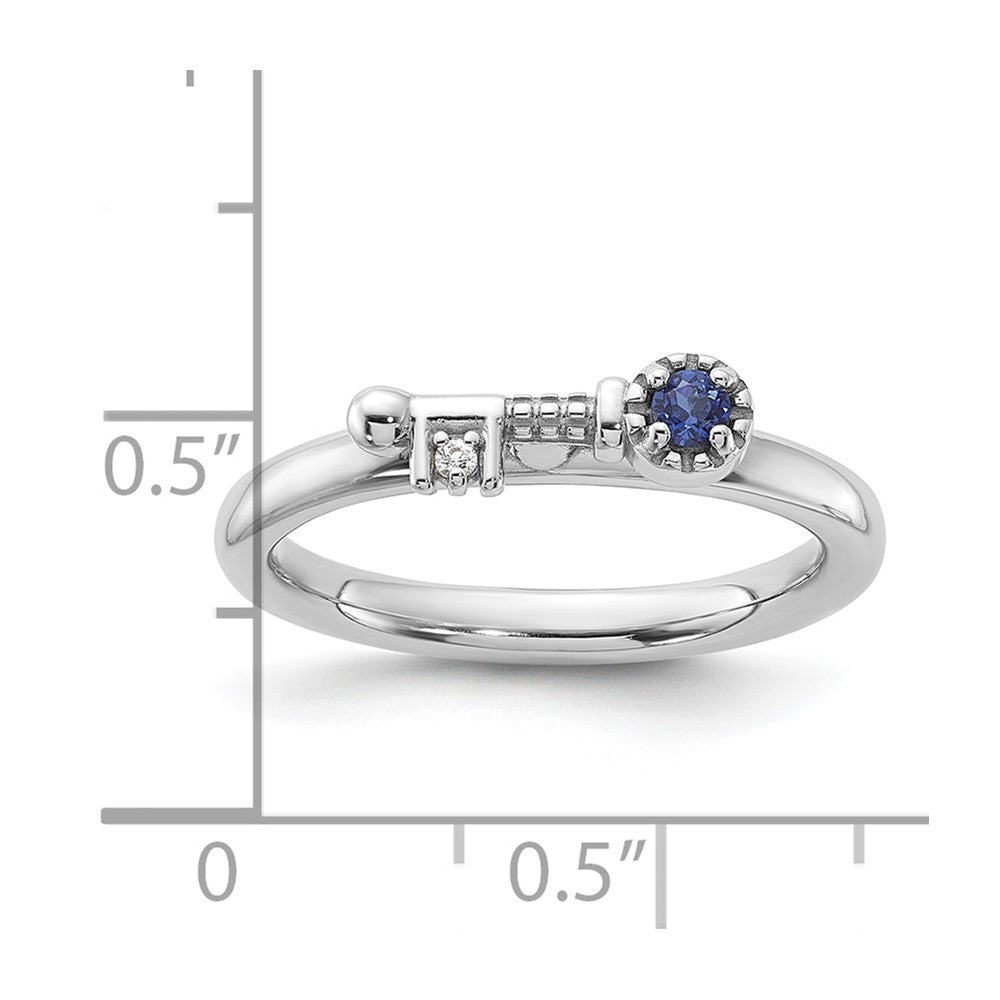 Sterling Silver Stackable Expressions Rhodium-plated Created Sapphire and White Topaz Key Ring