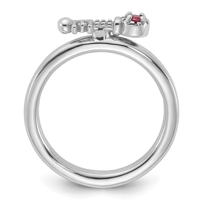 Sterling Silver Stackable Expressions Rhodium-plated Pink Tourmaline and White Topaz Key Ring