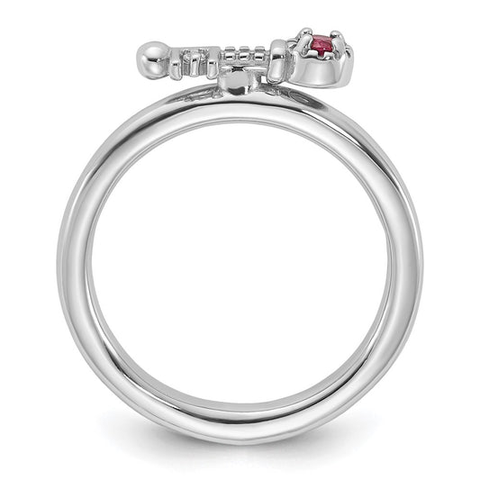 Sterling Silver Stackable Expressions Rhodium-plated Pink Tourmaline and White Topaz Key Ring