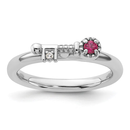 Sterling Silver Stackable Expressions Rhodium-plated Pink Tourmaline and White Topaz Key Ring