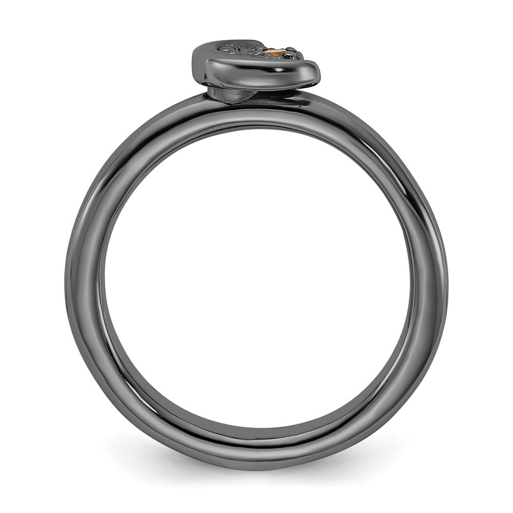 Sterling Silver Stackable Expressions Black Rhodium Citrine Moon Ring