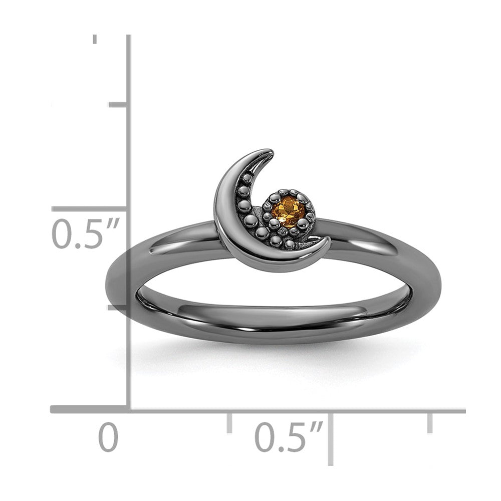 Sterling Silver Stackable Expressions Black Rhodium Citrine Moon Ring