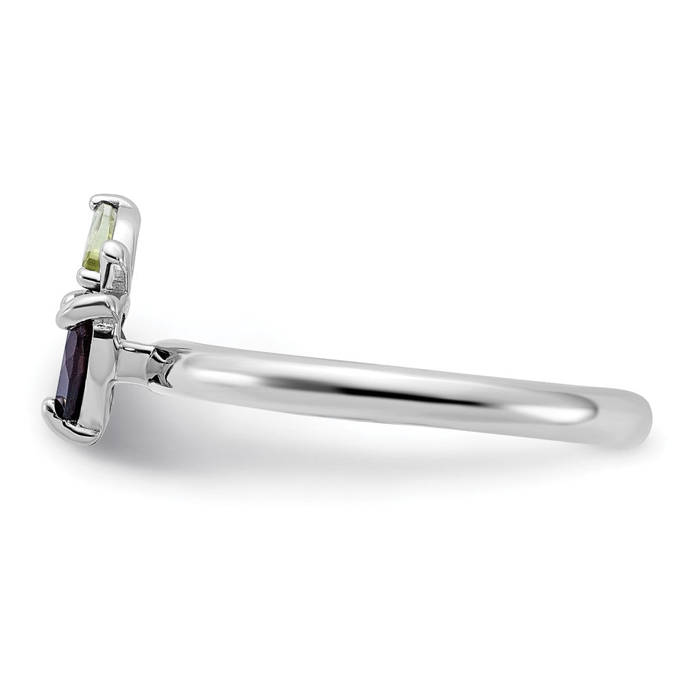 Sterling Silver Stackable Expressions RH-plated Garnet Peridot Apple Ring