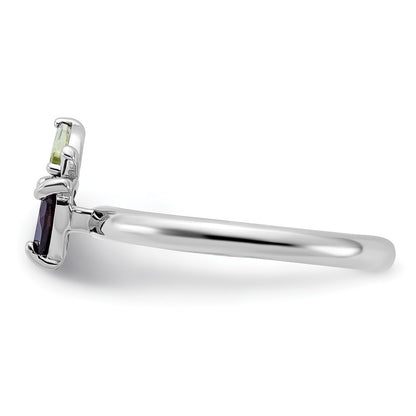 Sterling Silver Stackable Expressions RH-plated Garnet Peridot Apple Ring