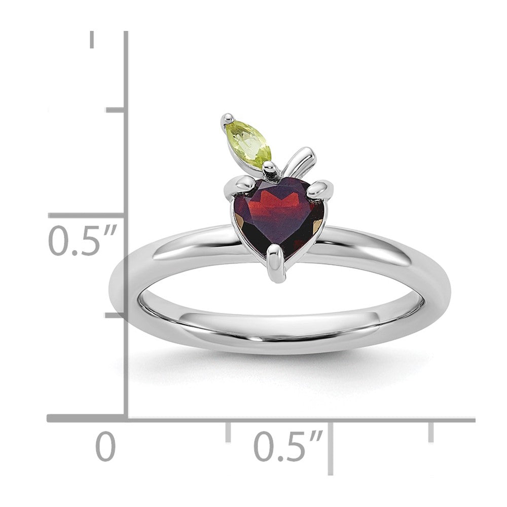 Sterling Silver Stackable Expressions RH-plated Garnet Peridot Apple Ring
