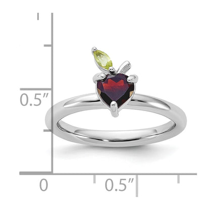 Sterling Silver Stackable Expressions RH-plated Garnet Peridot Apple Ring