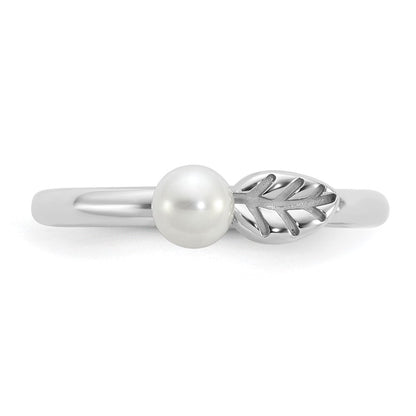 Sterling Silver Stackable Expressions Rhod-plated 4-5mm FWC Pearl Ring