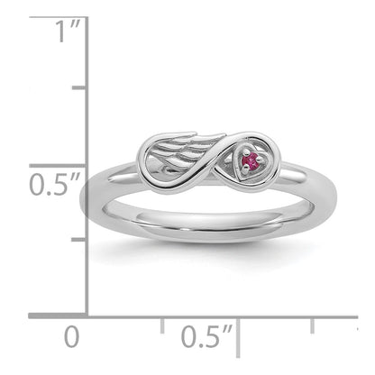 Sterling Silver Stackable Expressions Rh-plated Cr.Ruby Infinity/Wing Ring