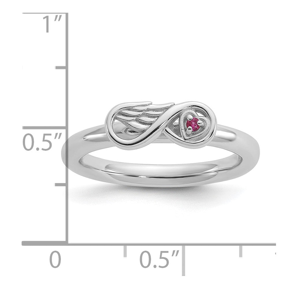Sterling Silver Stackable Expressions Rh-plated Cr.Ruby Infinity/Wing Ring