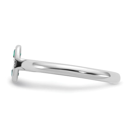 Sterling Silver Stackable Expressions Rhod-plated Created Emerald Ring