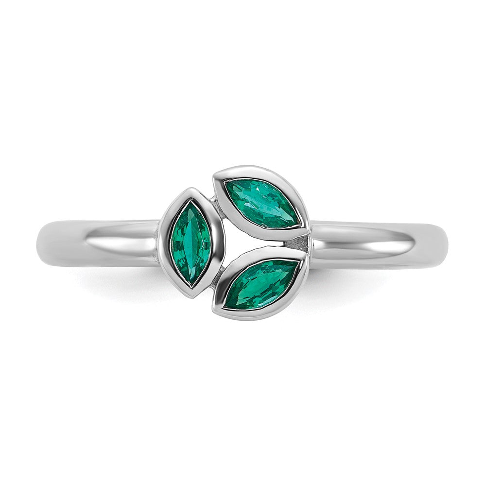 Sterling Silver Stackable Expressions Rhod-plated Created Emerald Ring