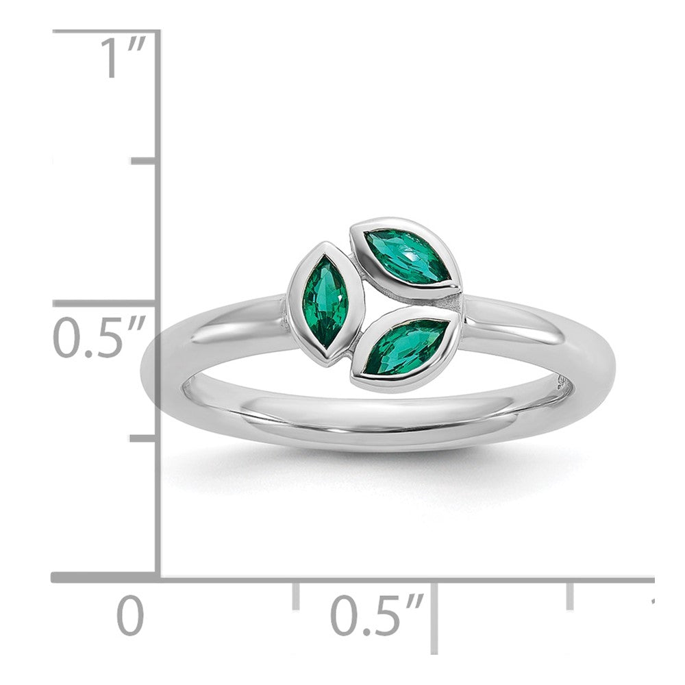 Sterling Silver Stackable Expressions Rhod-plated Created Emerald Ring