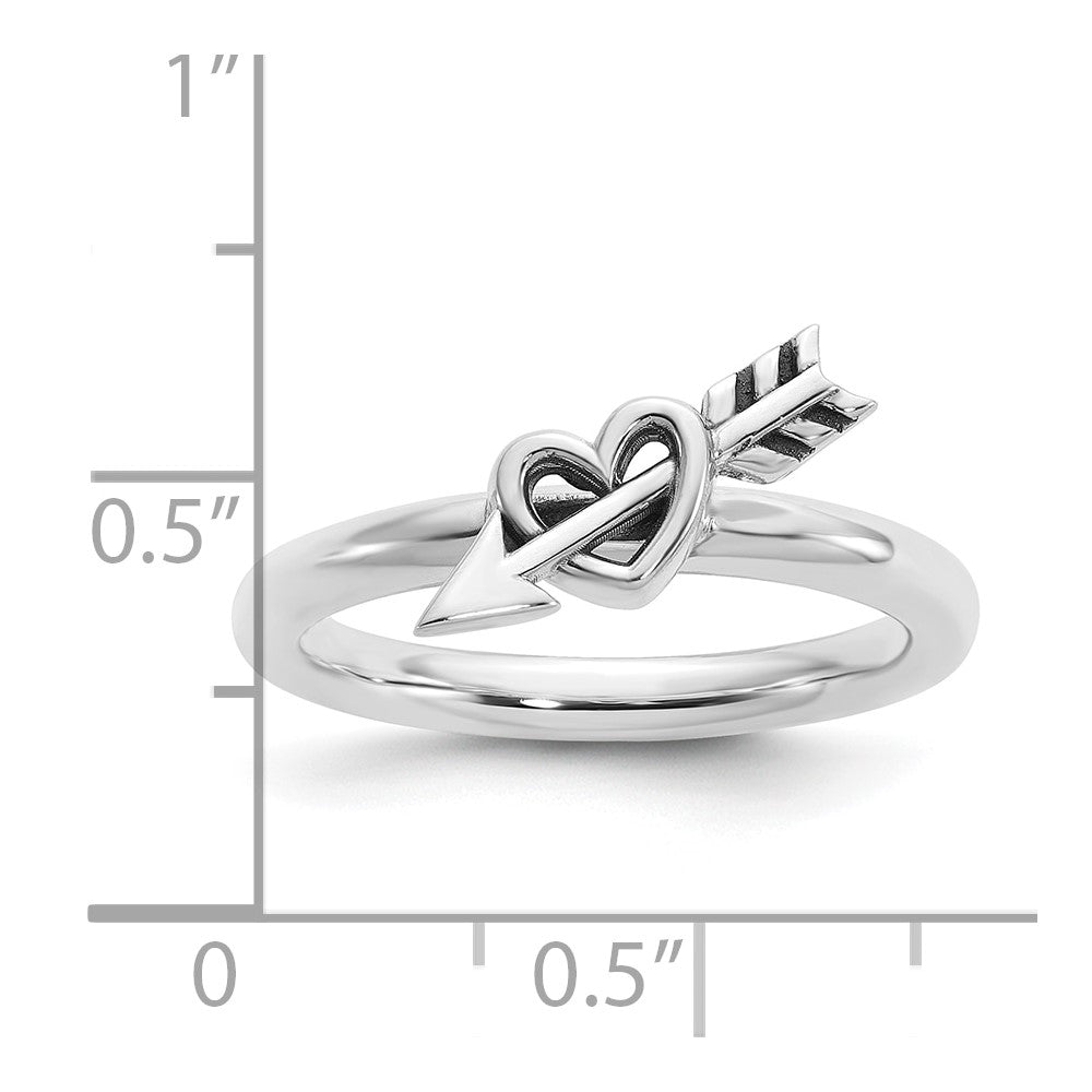 Sterling Silver Stackable Expressions Antiqued Heart with Arrow Ring