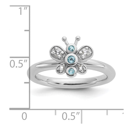 Sterling Silver Stackable Expressions Rh-plated Blue/White Topaz Butterfly