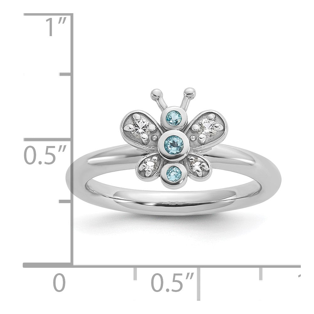 Sterling Silver Stackable Expressions Rh-plated Blue/White Topaz Butterfly