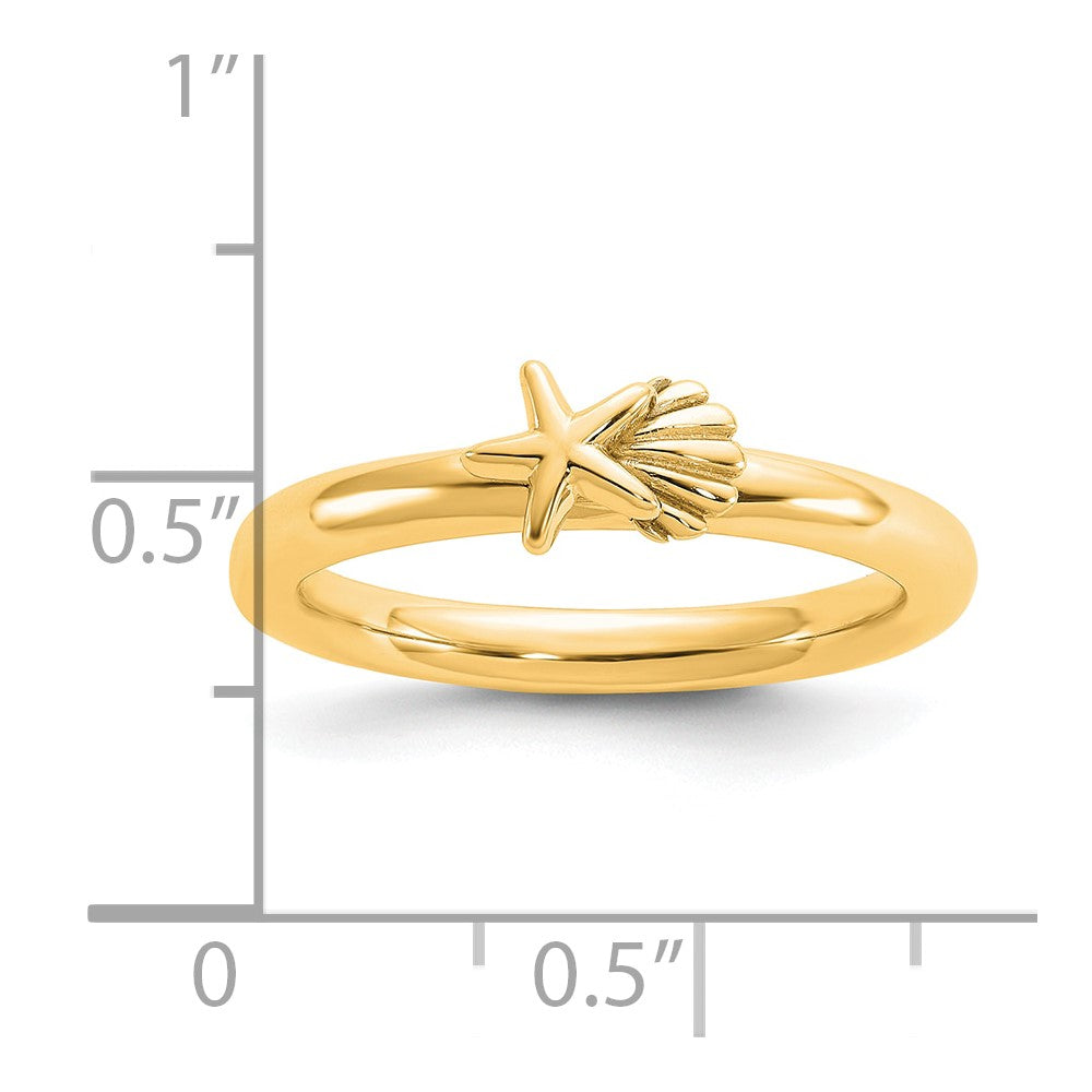 Sterling Silver Stackable Expressions Gold-plated Starfish/Shell Ring