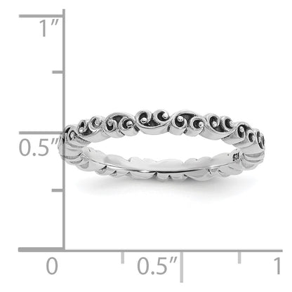 Sterling Silver Stackable Expressions Antiqued Swirl Design Ring