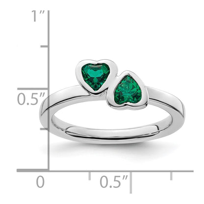 Sterling Silver Stackable Expressions Cr. Emerald Double Heart Ring