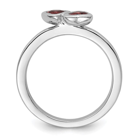 Sterling Silver Stackable Expressions Pink Tourmaline Double Heart Ring