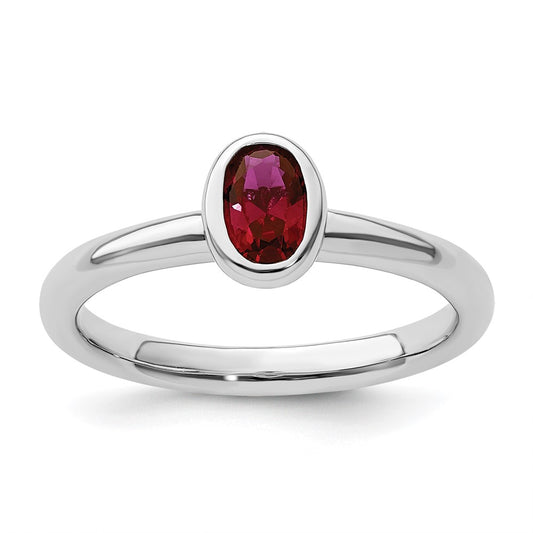Sterling Silver Stackable Expressions Oval Created Ruby Ring